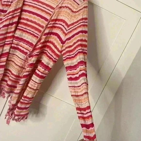 Chico's Knit Sweater Cardigan Open Front Waterfall Fringe Edge Chico's Size 2 - Picture 8 of 13